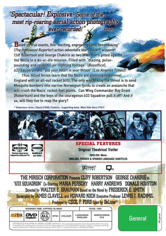Buy Online 633 Squadron (1964) - DVD - Cliff Robertson, George Chakiris | Best Shop for Old classic and hard to find movies on DVD - Timeless Classic DVD