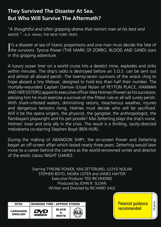 Buy Online Abandon Ship (1957) - DVD - Tyrone Power, Mai Zetterling | Best Shop for Old classic and hard to find movies on DVD - Timeless Classic DVD