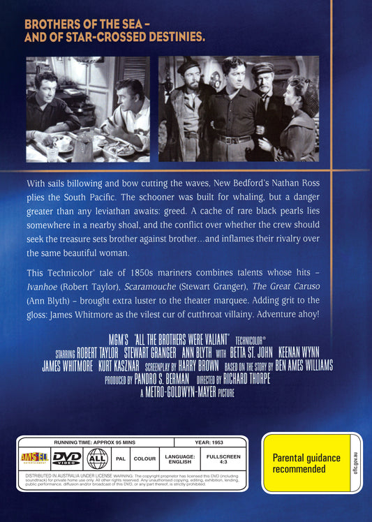 Buy Online All the Brothers Were Valiant (1953) - DVD - Robert Taylor, Stewart Granger | Best Shop for Old classic and hard to find movies on DVD - Timeless Classic DVD