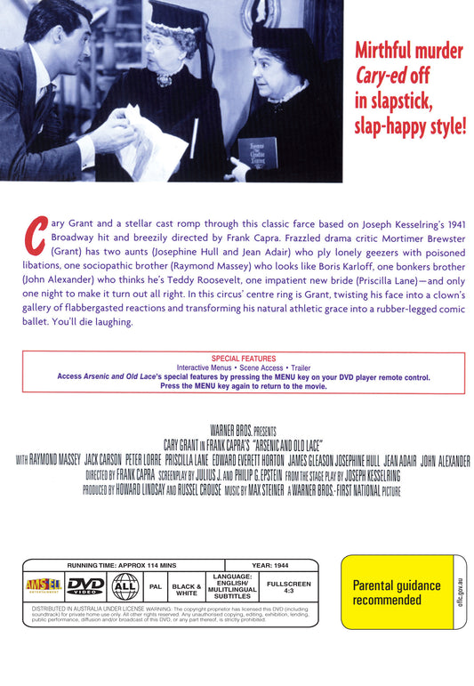 Buy Online Arsenic and Old Lace (1944) - Cary Grant, Priscilla Lane | Best Shop for Old classic and hard to find movies on DVD - Timeless Classic DVD