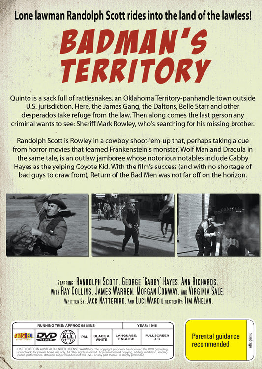 Buy Online Badman's Territory (1946) - DVD - Randolph Scott, Ann Richards | Best Shop for Old classic and hard to find movies on DVD - Timeless Classic DVD