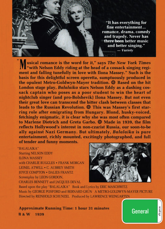 Buy Online Balalaika (1939) - DVD - Nelson Eddy, Ilona Massey | Best Shop for Old classic and hard to find movies on DVD - Timeless Classic DVD