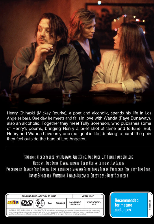Buy Online Barfly (1987) - DVD - Mickey Rourke, Faye Dunaway | Best Shop for Old classic and hard to find movies on DVD - Timeless Classic DVD