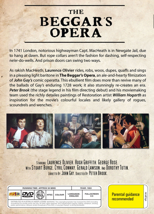 Buy Online The Beggar's Opera (1953) - DVD - Laurence Olivier, Hugh Griffith | Best Shop for Old classic and hard to find movies on DVD - Timeless Classic DVD