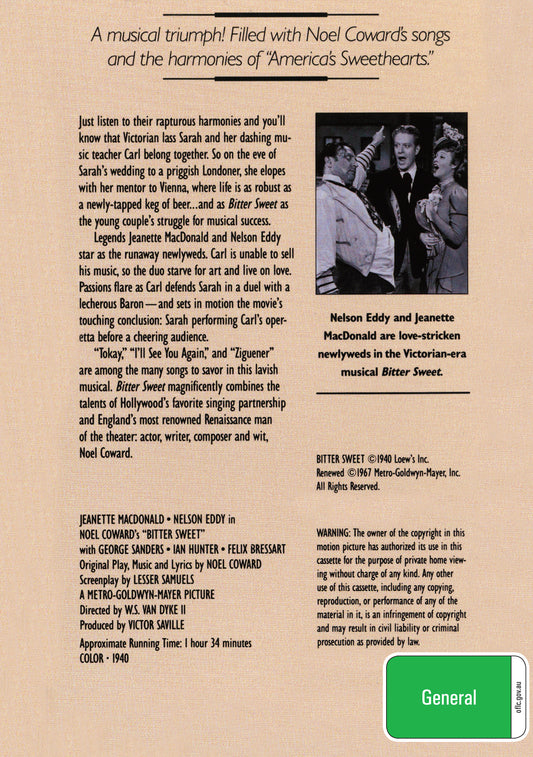 Buy Online Bitter Sweet (1940) - DVD - Jeanette MacDonald, Nelson Eddy | Best Shop for Old classic and hard to find movies on DVD - Timeless Classic DVD