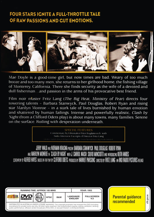 Buy Online Clash by Night (1952) - DVD - Barbara Stanwyck, Robert Ryan, Marilyn Monroe | Best Shop for Old classic and hard to find movies on DVD - Timeless Classic DVD