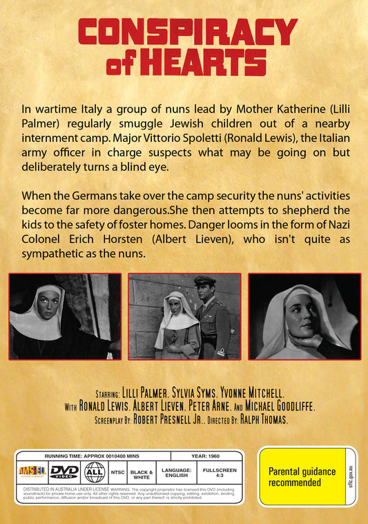 Buy Online Conspiracy of Hearts (1960) - DVD - Lilli Palmer, Sylvia Syms | Best Shop for Old classic and hard to find movies on DVD - Timeless Classic DVD