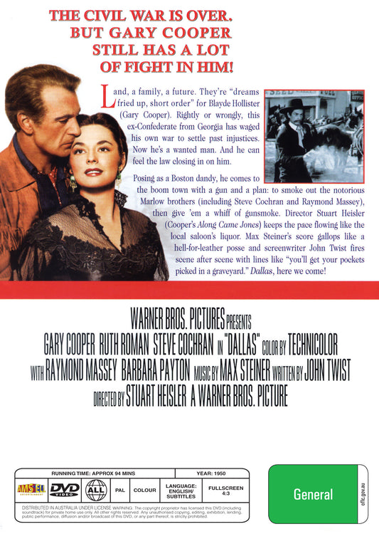 Buy Online Dallas (1950) - DVD - Gary Cooper, Ruth Roman | Best Shop for Old classic and hard to find movies on DVD - Timeless Classic DVD
