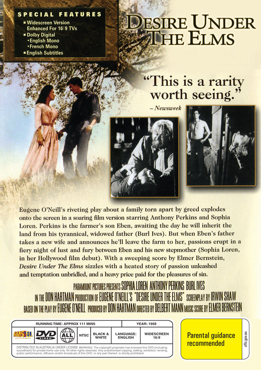 Buy Online Desire Under the Elms (1958) - DVD - Sophia Loren, Anthony Perkins | Best Shop for Old classic and hard to find movies on DVD - Timeless Classic DVD