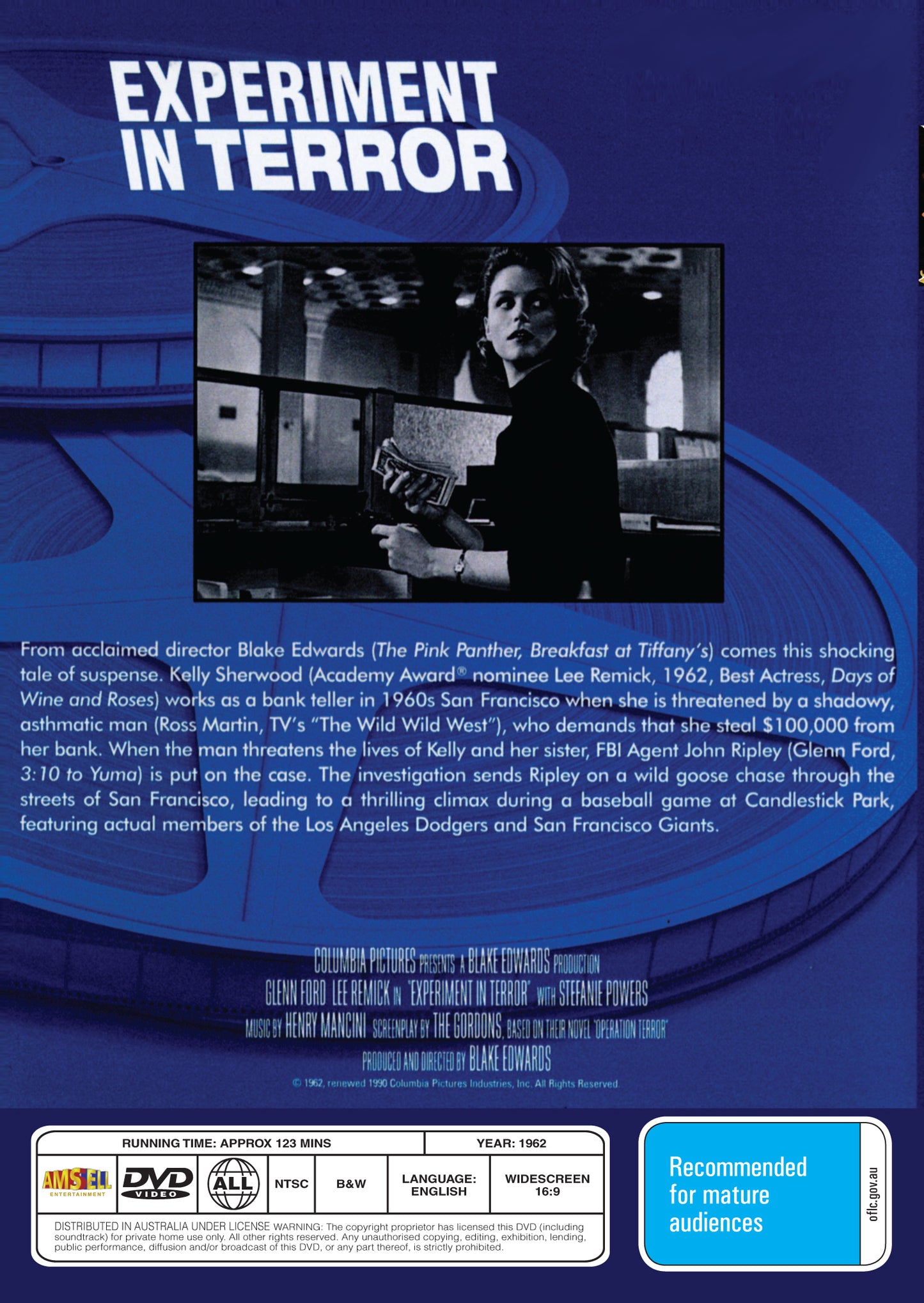 Buy Online Experiment in Terror (1962) - DVD - Glenn Ford, Lee Remick | Best Shop for Old classic and hard to find movies on DVD - Timeless Classic DVD