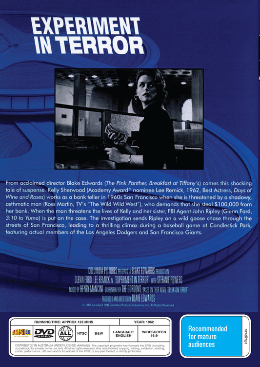 Buy Online Experiment in Terror (1962) - DVD - Glenn Ford, Lee Remick | Best Shop for Old classic and hard to find movies on DVD - Timeless Classic DVD