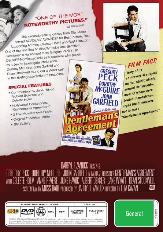Buy Online Gentleman's Agreement (1947) - DVD - Gregory Peck, Dorothy McGuire | Best Shop for Old classic and hard to find movies on DVD - Timeless Classic DVD