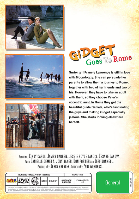 Buy Online Gidget Goes to Rome (1963) - DVD - James Darren, Cindy Carol | Best Shop for Old classic and hard to find movies on DVD - Timeless Classic DVD