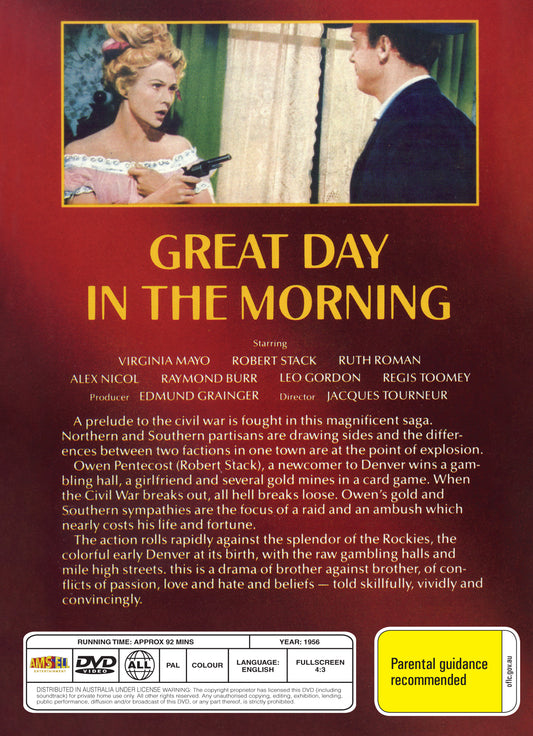 Buy Online Great Day in the Morning (1956) - DVD - Virginia Mayo, Robert Stack | Best Shop for Old classic and hard to find movies on DVD - Timeless Classic DVD