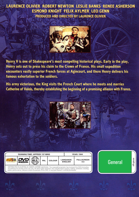 Buy Online Henry V (1944) - DVD - Laurence Olivier, Robert Newton | Best Shop for Old classic and hard to find movies on DVD - Timeless Classic DVD