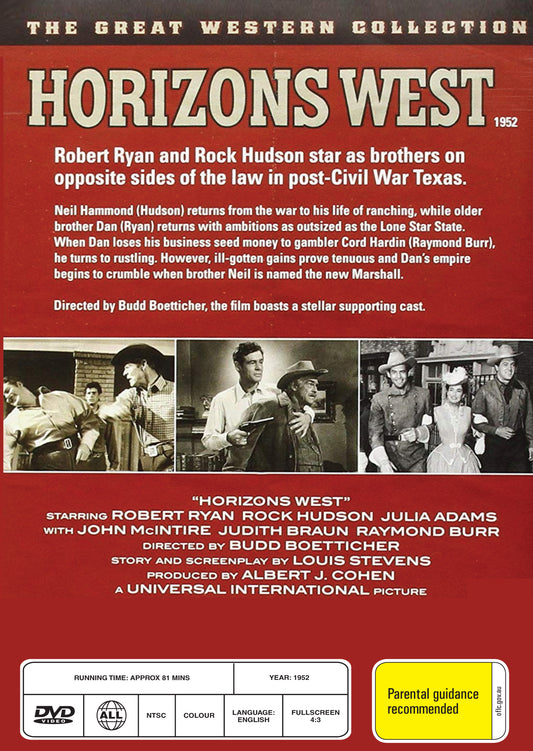 Buy Online Horizons West (1952) - DVD - Robert Ryan, Julie Adams, Rock Hudson | Best Shop for Old classic and hard to find movies on DVD - Timeless Classic DVD