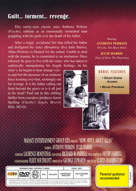 Buy Online How Awful About Allan (1970) - DVD - Anthony Perkins, Julie Harris | Best Shop for Old classic and hard to find movies on DVD - Timeless Classic DVD