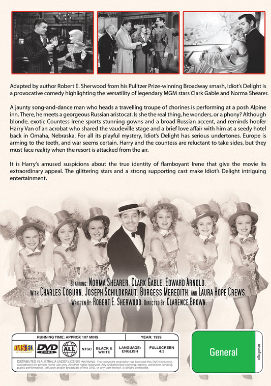 Buy Online Idiot's Delight (1939) - DVD - Norma Shearer, Clark Gable | Best Shop for Old classic and hard to find movies on DVD - Timeless Classic DVD