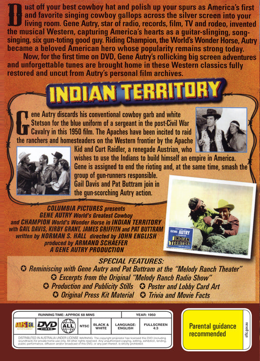 Buy Online Indian Territory (1950) - DVD -Gene Autry, Gail Davis | Best Shop for Old classic and hard to find movies on DVD - Timeless Classic DVD