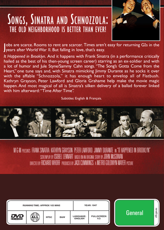 Buy Online It Happened in Brooklyn (1947) - DVD - Frank Sinatra, Kathryn Grayson | Best Shop for Old classic and hard to find movies on DVD - Timeless Classic DVD