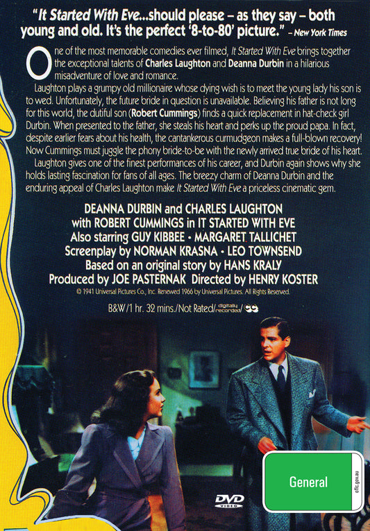 Buy Online It Started with Eve (1941) - DVD - Deanna Durbin, Charles Laughton | Best Shop for Old classic and hard to find movies on DVD - Timeless Classic DVD