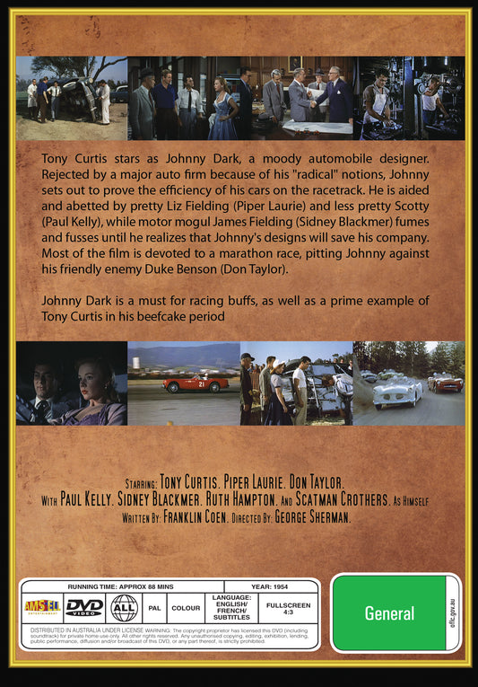 Buy Online Johnny Dark (1954) - DVD - Tony Curtis, Piper Laurie | Best Shop for Old classic and hard to find movies on DVD - Timeless Classic DVD