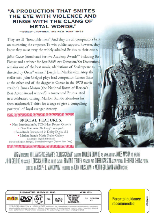 Buy Online Julius Caesar (1953) - DVD - Louis Calhern, Marlon Brando | Best Shop for Old classic and hard to find movies on DVD - Timeless Classic DVD