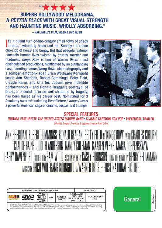 Buy Online Kings Row (1942) - DVD - Ann Sheridan, Robert Cummings, Ronald Reagan | Best Shop for Old classic and hard to find movies on DVD - Timeless Classic DVD