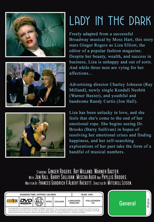 Buy Online Lady in the Dark (1944) - DVD - Ginger Rogers, Ray Milland | Best Shop for Old classic and hard to find movies on DVD - Timeless Classic DVD