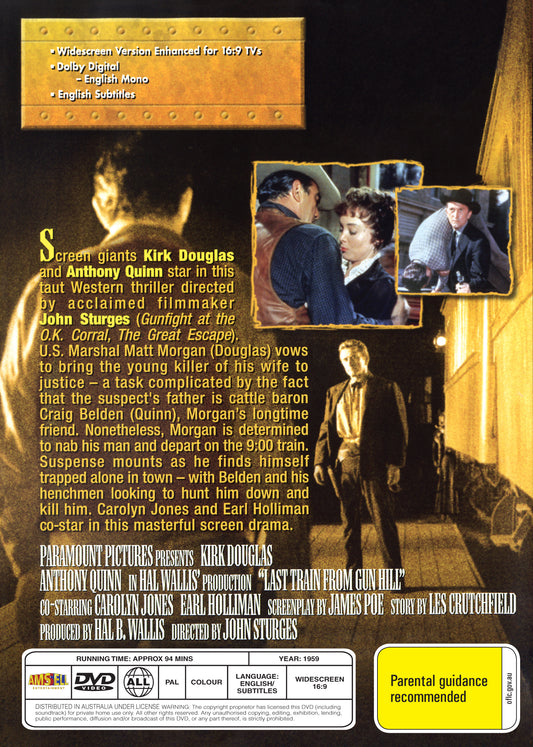 Buy Online Last Train from Gun Hill (1959) - DVD - Kirk Douglas, Anthony Quinn | Best Shop for Old classic and hard to find movies on DVD - Timeless Classic DVD