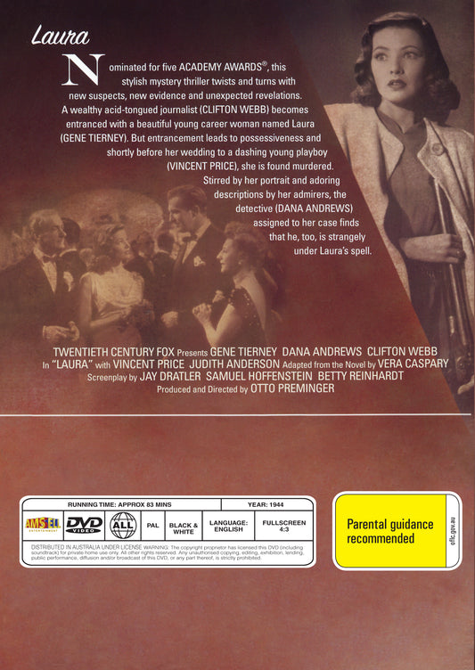 Buy Online Laura (1944) - DVD - Gene Tierney, Dana Andrews | Best Shop for Old classic and hard to find movies on DVD - Timeless Classic DVD
