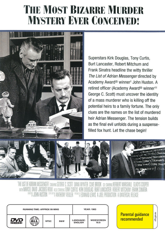 Buy Online The List of Adrian Messenger (1963) - DVD - Kirk Douglas, Robert Mitchum, Tony Curtis | Best Shop for Old classic and hard to find movies on DVD - Timeless Classic DVD