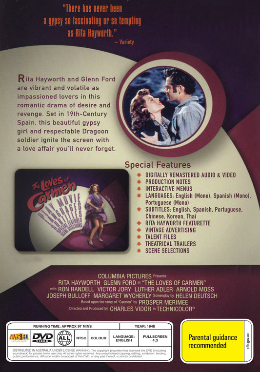 Buy Online The Loves of Carmen (1948) - DVD -  Rita Hayworth, Glenn Ford | Best Shop for Old classic and hard to find movies on DVD - Timeless Classic DVD