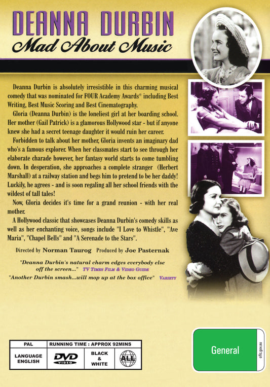 Buy Online Mad About Music (1938) - DVD - Deanna Durbin, Herbert Marshall | Best Shop for Old classic and hard to find movies on DVD - Timeless Classic DVD