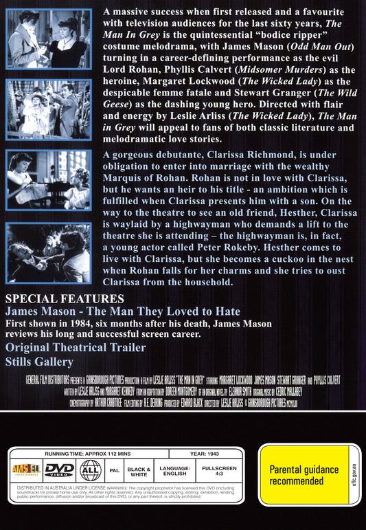 Buy Online The Man in Grey (1943) - DVD - Margaret Lockwood, James Mason | Best Shop for Old classic and hard to find movies on DVD - Timeless Classic DVD