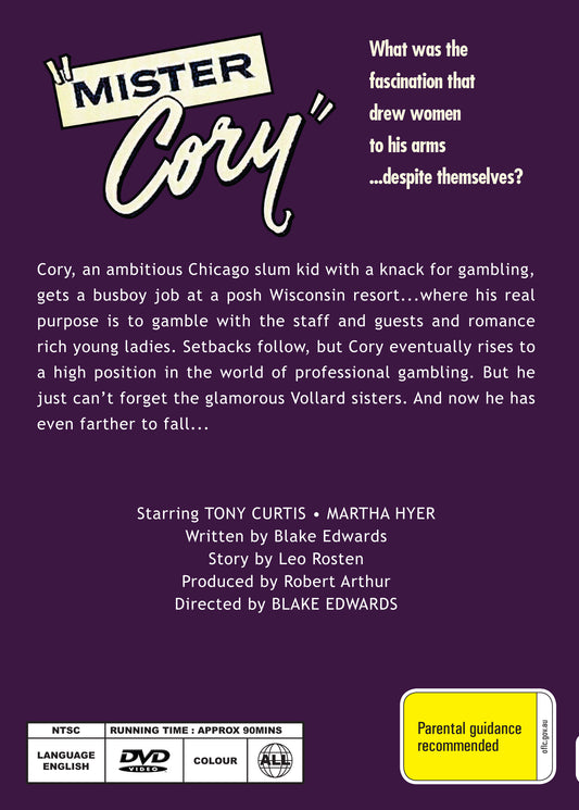 Buy Online Mister Cory (1957) - DVD - Tony Curtis, Martha Hyer | Best Shop for Old classic and hard to find movies on DVD - Timeless Classic DVD