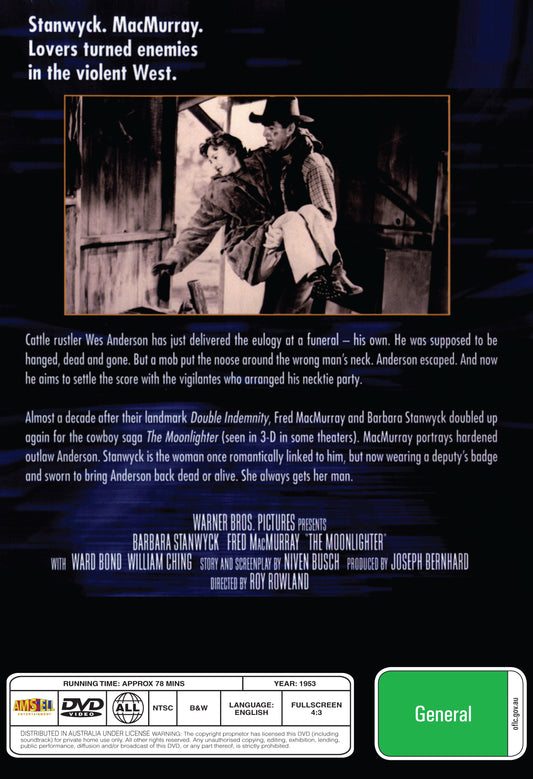 Buy Online The Moonlighter (1953) - DVD - Barbara Stanwyck, Fred MacMurray | Best Shop for Old classic and hard to find movies on DVD - Timeless Classic DVD