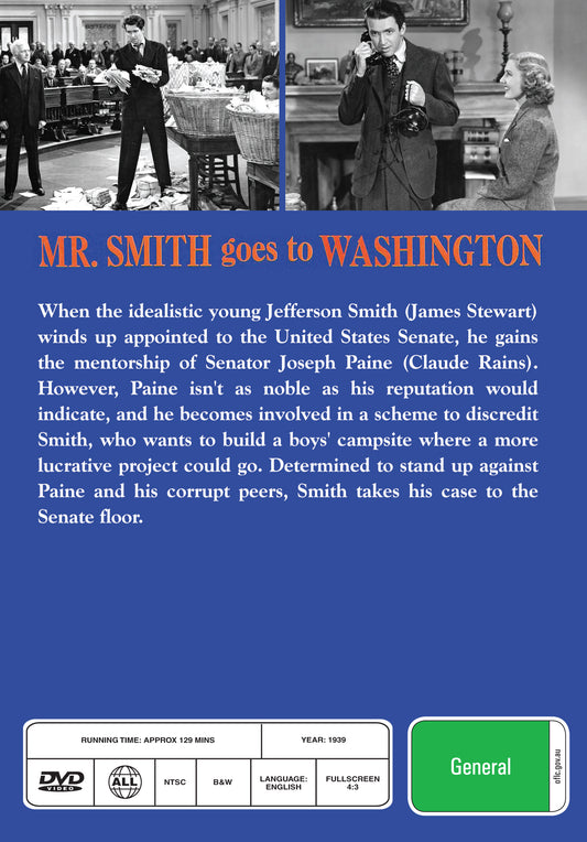 Buy Online Mr. Smith Goes to Washington (1939) - DVD - James Stewart, Jean Arthur | Best Shop for Old classic and hard to find movies on DVD - Timeless Classic DVD