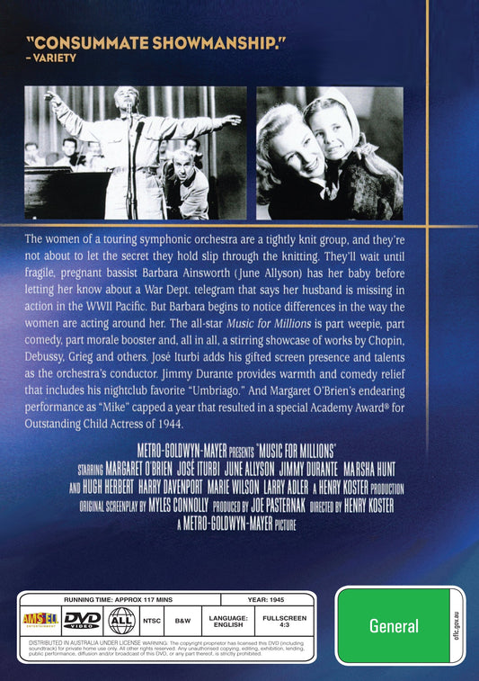 Buy Online Music for Millions (1944) - DVD - Margaret O'Brien, José Iturbi, June Allyson | Best Shop for Old classic and hard to find movies on DVD - Timeless Classic DVD
