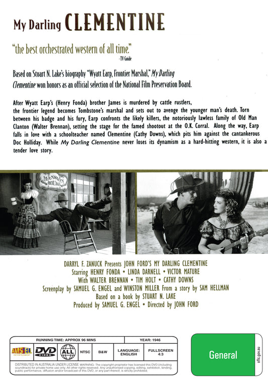 Buy Online My Darling Clementine (1946) - DVD - Henry Fonda, Linda Darnell | Best Shop for Old classic and hard to find movies on DVD - Timeless Classic DVD