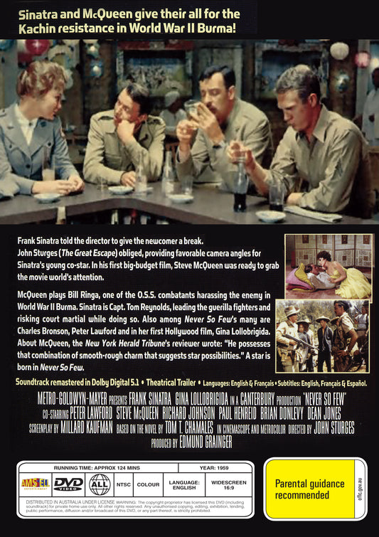 Buy Online Never So Few (1959) - DVD - Frank Sinatra, Gina Lollobrigida | Best Shop for Old classic and hard to find movies on DVD - Timeless Classic DVD