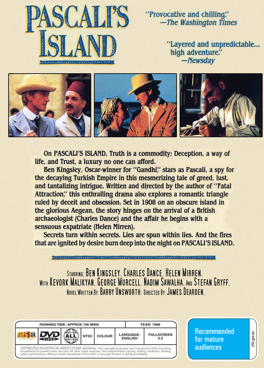 Buy Online Pascali's Island (1988) - DVD - Ben Kingsley, Charles Dance | Best Shop for Old classic and hard to find movies on DVD - Timeless Classic DVD