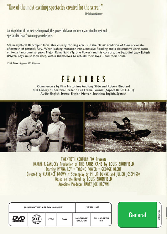 Buy Online The Rains Came (1939) - DVD - Myrna Loy, Tyrone Power | Best Shop for Old classic and hard to find movies on DVD - Timeless Classic DVD