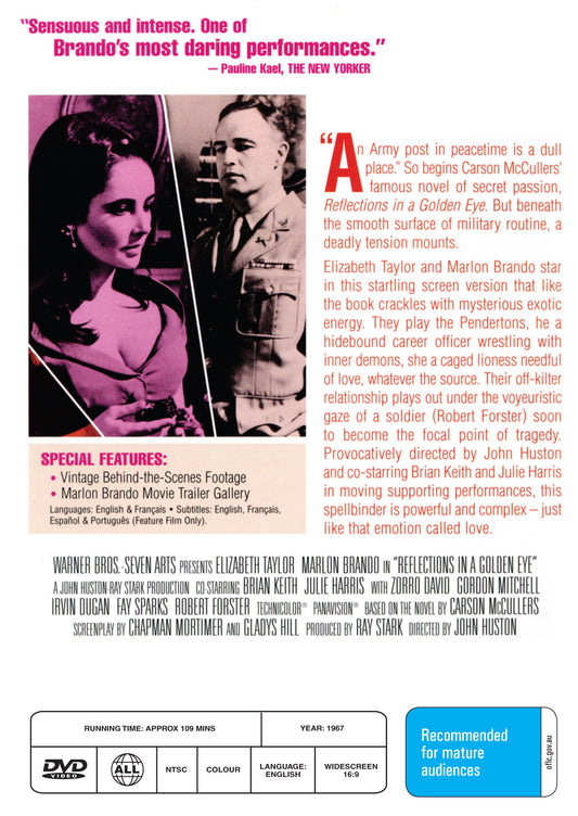 Buy Online Reflections in a Golden Eye (1967) - DVD - Elizabeth Taylor, Marlon Brando | Best Shop for Old classic and hard to find movies on DVD - Timeless Classic DVD