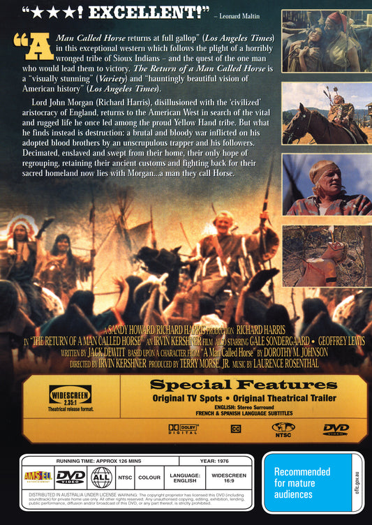 Buy Online The Return of a Man Called Horse (1976) - DVD - Richard Harris, Gale Sondergaard | Best Shop for Old classic and hard to find movies on DVD - Timeless Classic DVD