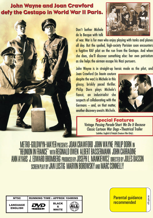 Buy Online Reunion in France (1942) - DVD - Joan Crawford, John Wayne | Best Shop for Old classic and hard to find movies on DVD - Timeless Classic DVD