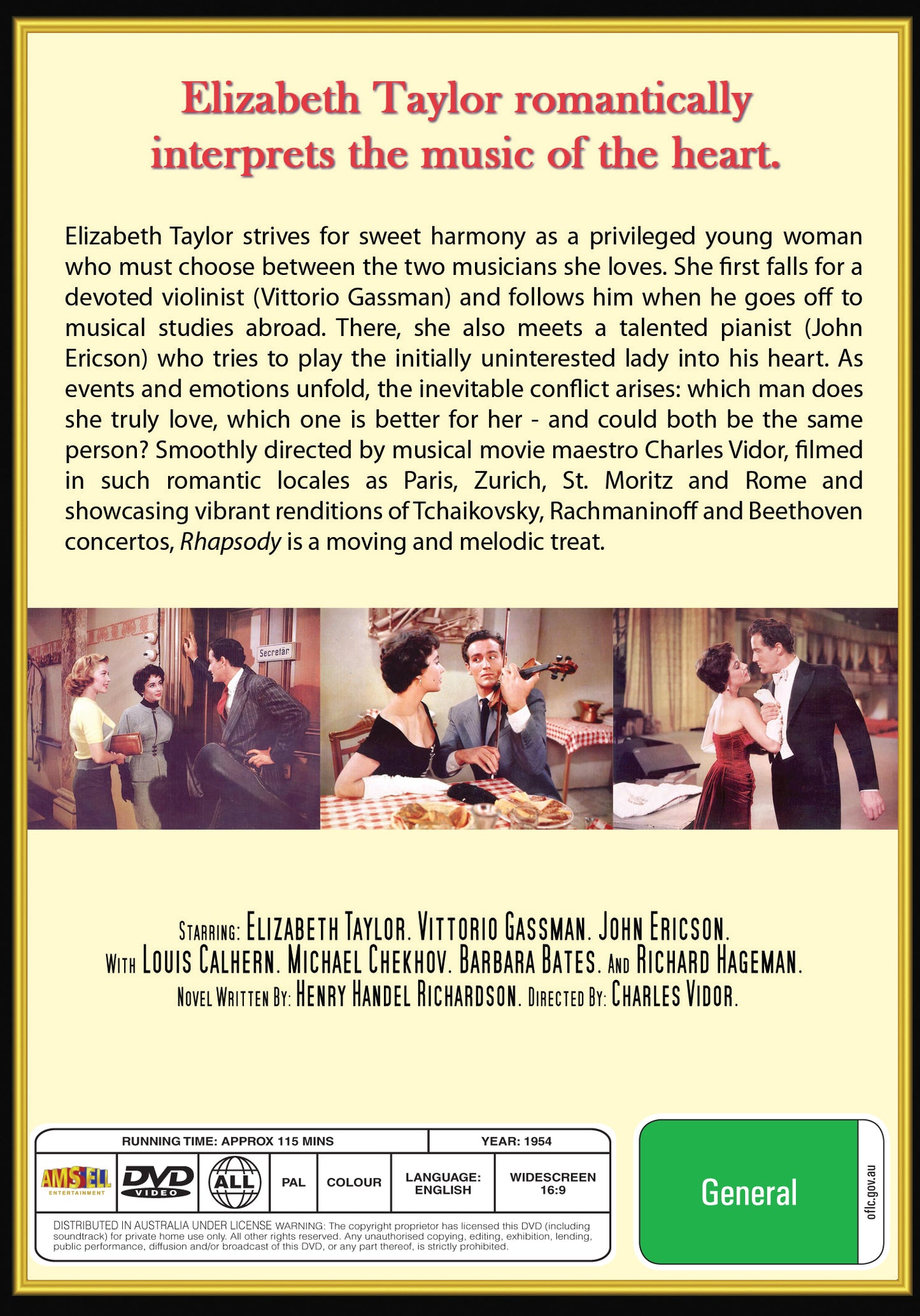 Buy Online Rhapsody (1954) - DVD - Elizabeth Taylor, Vittorio Gassman | Best Shop for Old classic and hard to find movies on DVD - Timeless Classic DVD