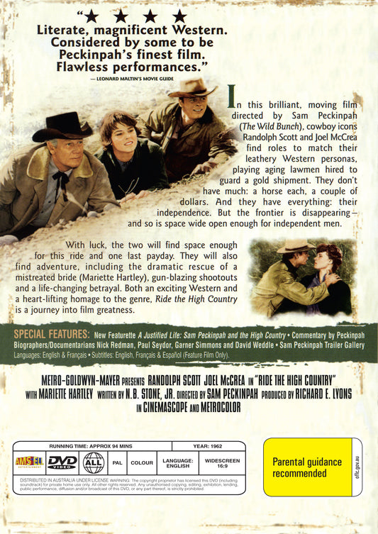 Buy Online Ride the High Country (1962) - DVD - Joel McCrea, Randolph Scott | Best Shop for Old classic and hard to find movies on DVD - Timeless Classic DVD
