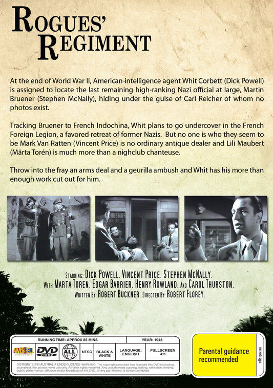 Buy Online Rogues' Regiment (1948) - DVD - Dick Powell, Vincent Price | Best Shop for Old classic and hard to find movies on DVD - Timeless Classic DVD