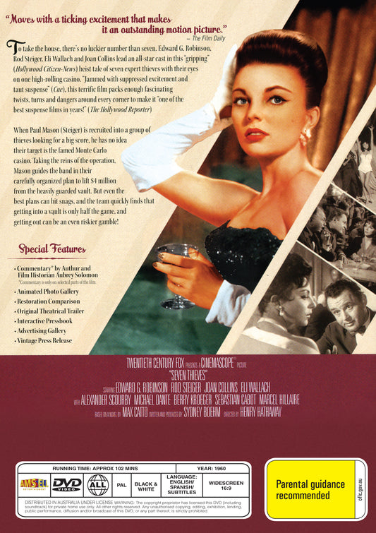 Buy Online Seven Thieves (1960) - DVD - Edward G. Robinson, Rod Steiger, Joan Collins | Best Shop for Old classic and hard to find movies on DVD - Timeless Classic DVD
